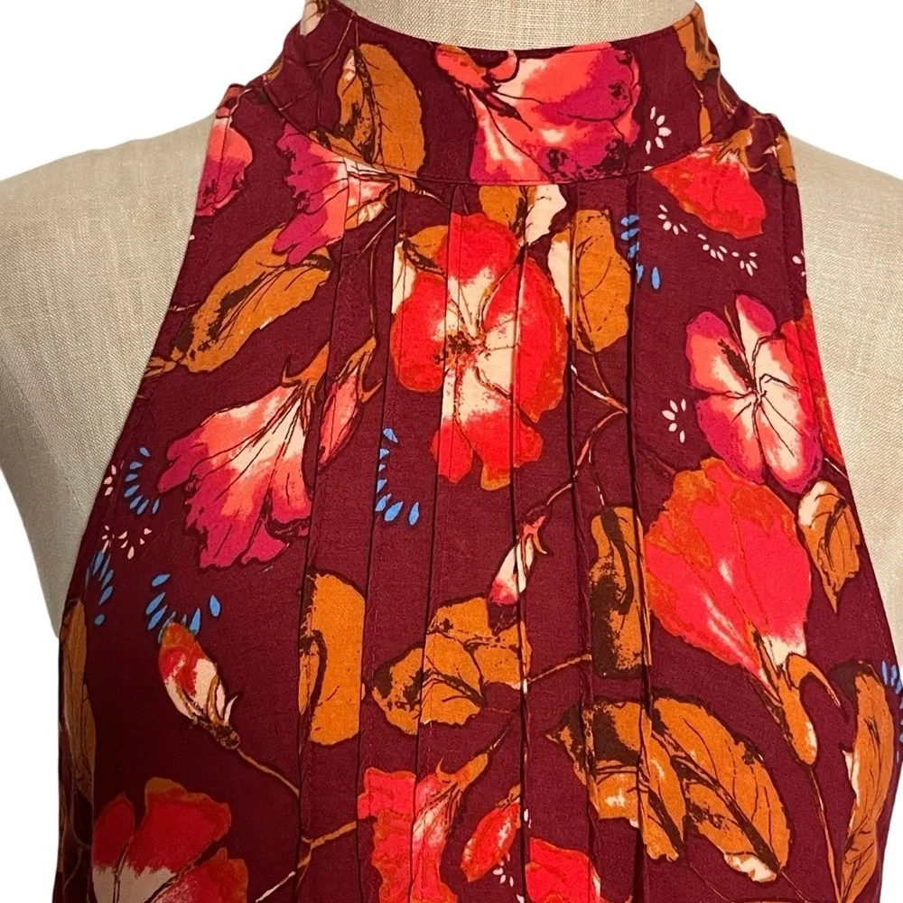 Intimately Free People Beaux Red Multi Floral Mock Neck Backless Slip Dress S